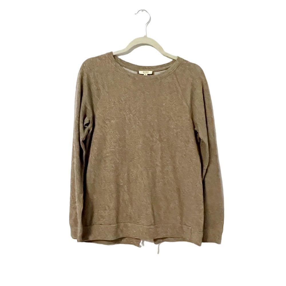 Kori America Medium Brown Heather Lace up Back Crew Neck Sweater Size M